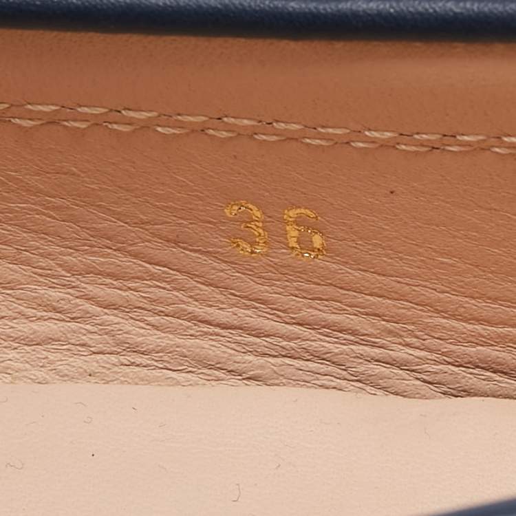 Pre Owned Tod's Blue Leather Fringe Detail Slip On Loafers Size 36
