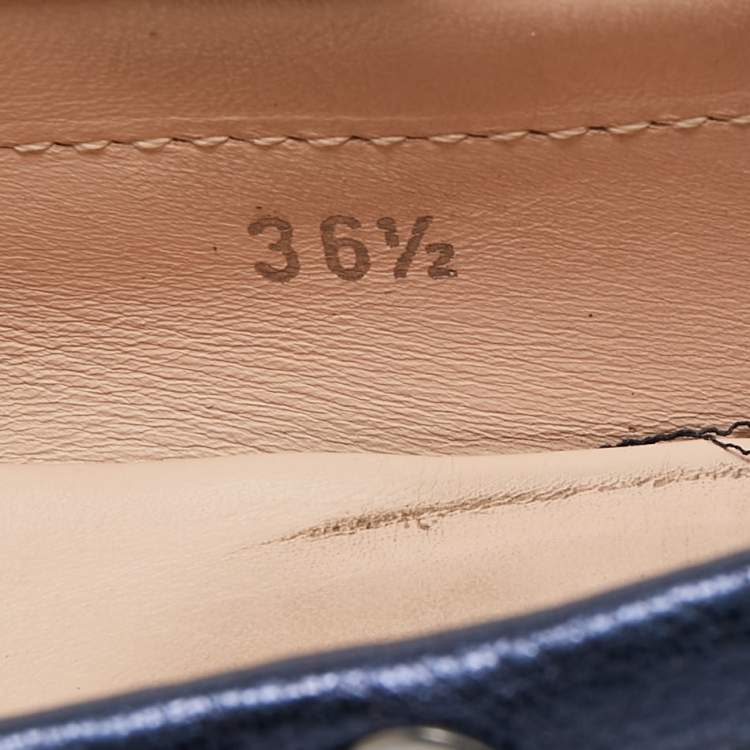 Pre Owned Tod's Blue Leather Gommino Bow Slip On Loafers Size 36.5