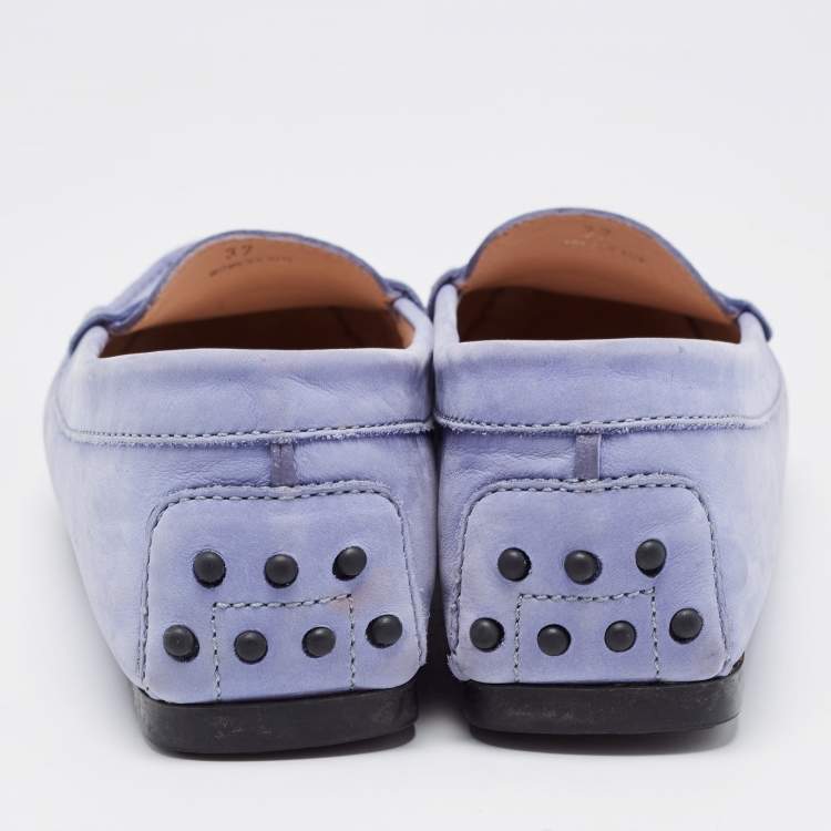 Pre Owned Tod's Lilac Nubuck Leather Penny Slip On Loafers Size 37