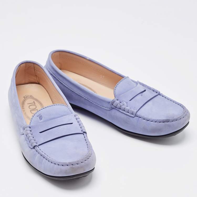 Pre Owned Tod's Lilac Nubuck Leather Penny Slip On Loafers Size 37