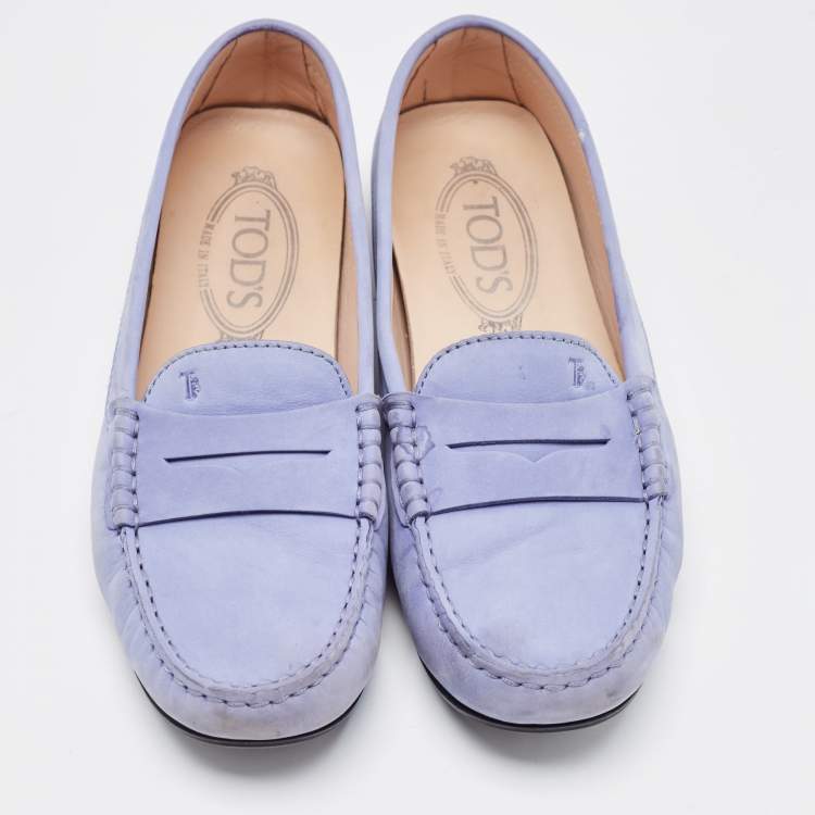 Pre Owned Tod's Lilac Nubuck Leather Penny Slip On Loafers Size 37