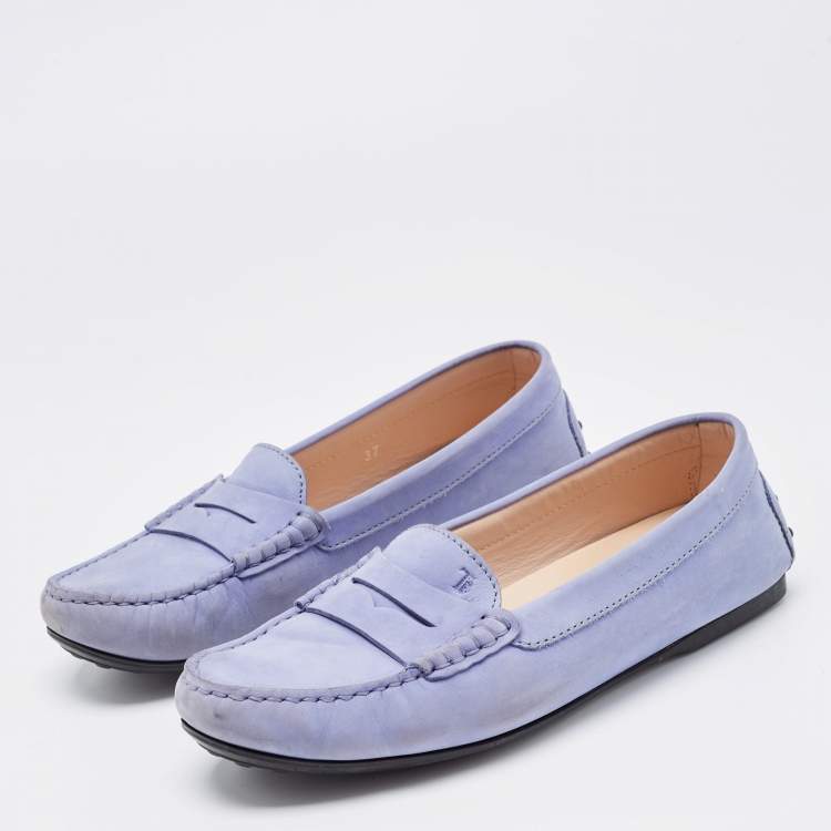 Pre Owned Tod's Lilac Nubuck Leather Penny Slip On Loafers Size 37