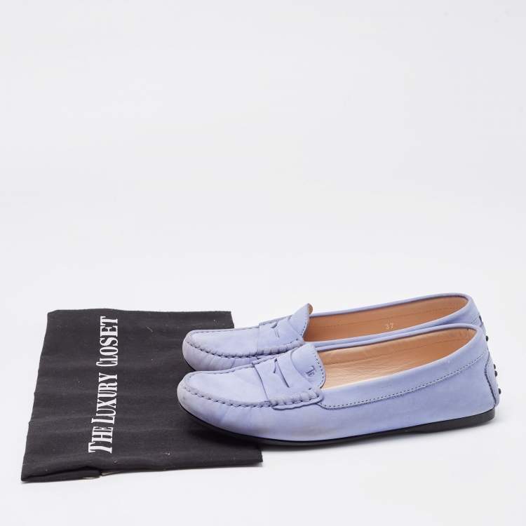 Pre Owned Tod's Lilac Nubuck Leather Penny Slip On Loafers Size 37