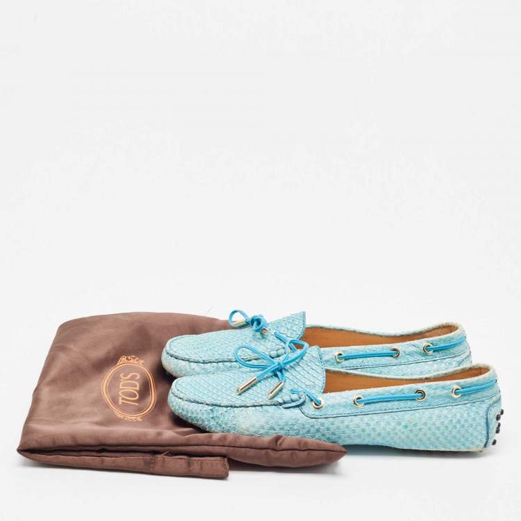 Pre Owned Tod's Blue Python Bow Slip On Loafers Size 40
