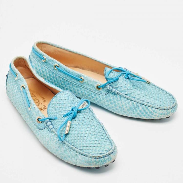 Pre Owned Tod's Blue Python Bow Slip On Loafers Size 40