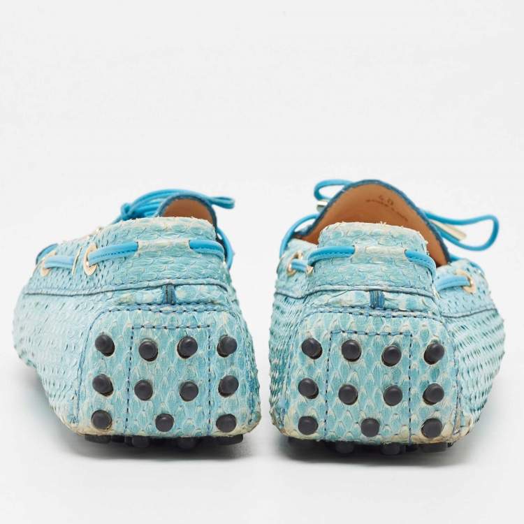 Pre Owned Tod's Blue Python Bow Slip On Loafers Size 40