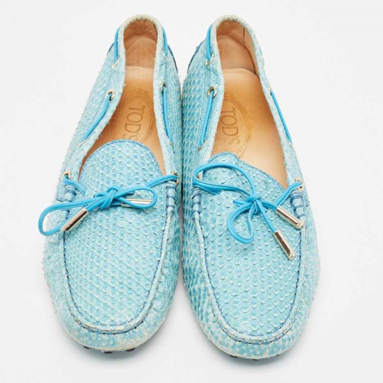 Pre Owned Tod's Blue Python Bow Slip On Loafers Size 40