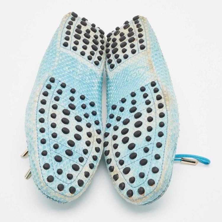 Pre Owned Tod's Blue Python Bow Slip On Loafers Size 40