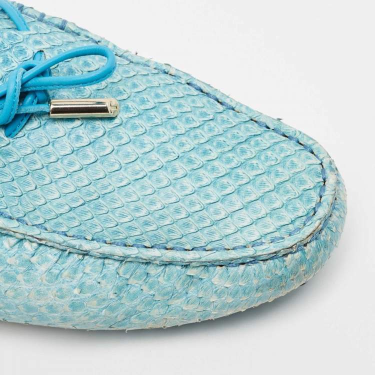Pre Owned Tod's Blue Python Bow Slip On Loafers Size 40