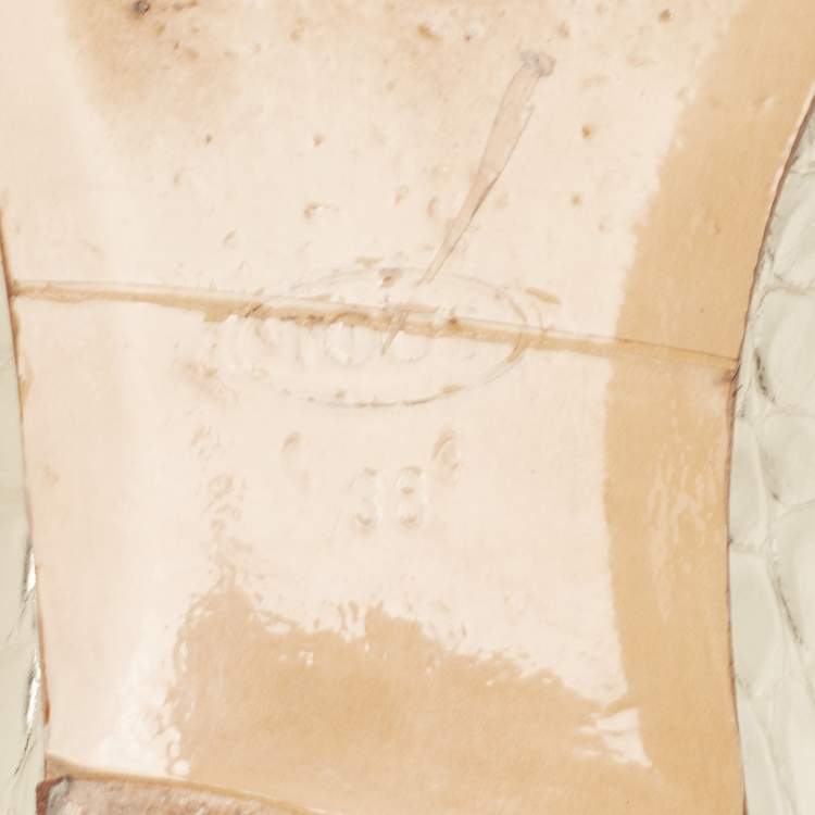 Pre Owned Tod's Metallic Gold Croc Embossed Leather Double T Mules Size 38
