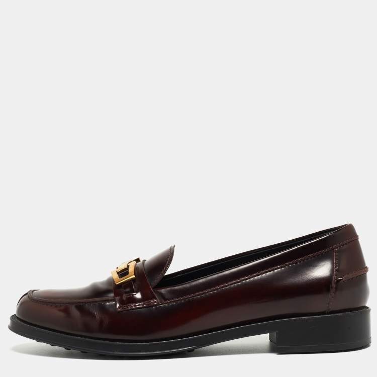 Pre Owned Tod's Burgundy Patent Leather Loafers Size 37.5