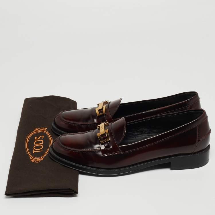 Pre Owned Tod's Burgundy Patent Leather Loafers Size 37.5