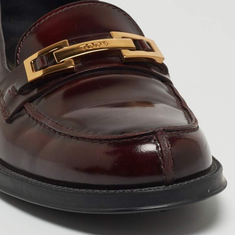 Pre Owned Tod's Burgundy Patent Leather Loafers Size 37.5