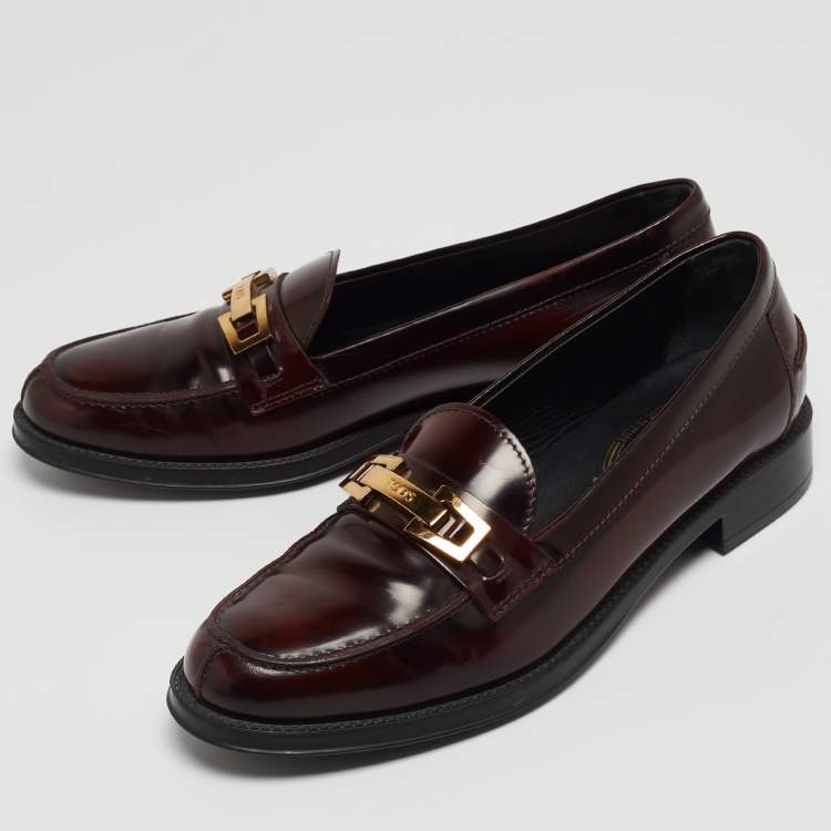 Pre Owned Tod's Burgundy Patent Leather Loafers Size 37.5
