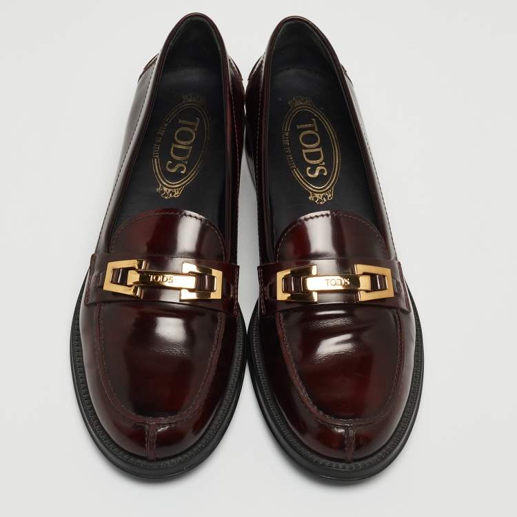 Pre Owned Tod's Burgundy Patent Leather Loafers Size 37.5
