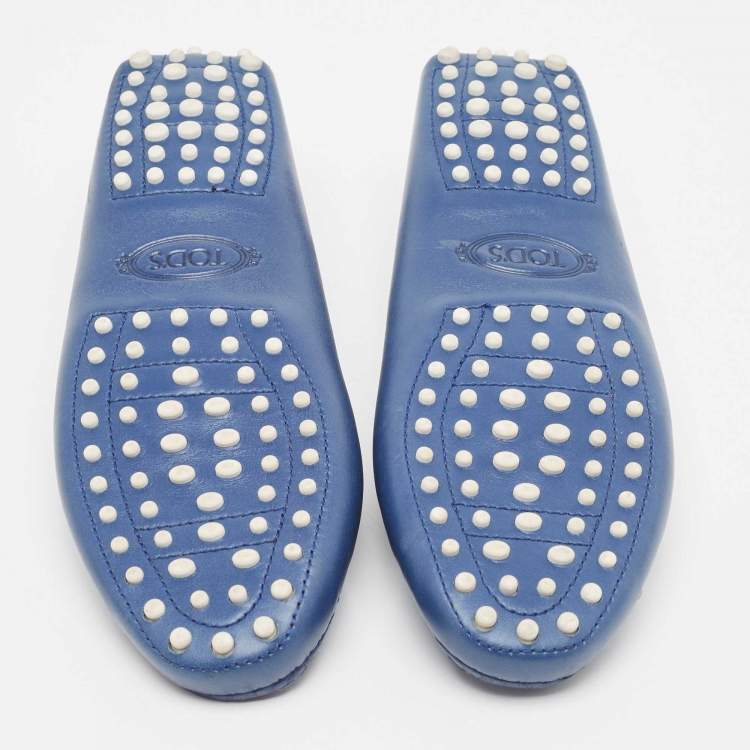 Pre Owned Tod's Blue Leather Bow Slip On Loafers Size 41