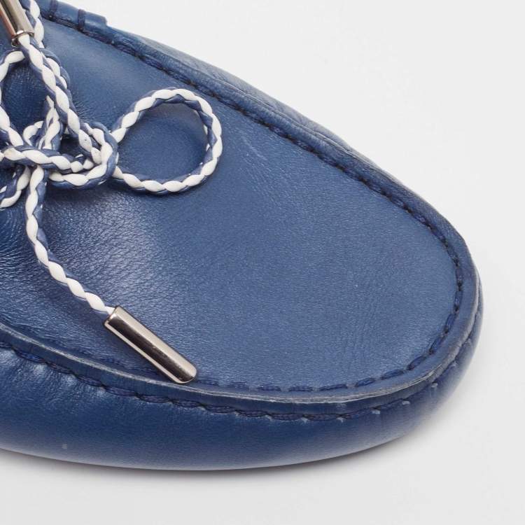 Pre Owned Tod's Blue Leather Bow Slip On Loafers Size 41