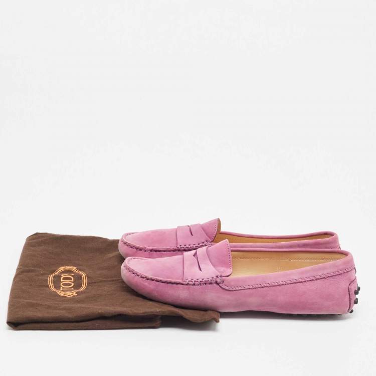 Pre Owned Tod's Purple Suede Gommino Loafers Size 39