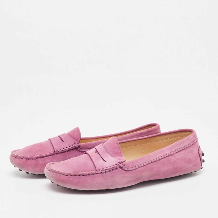 Pre Owned Tod's Purple Suede Gommino Loafers Size 39
