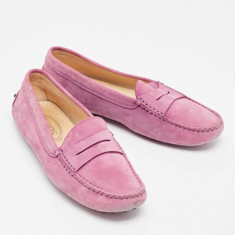 Pre Owned Tod's Purple Suede Gommino Loafers Size 39