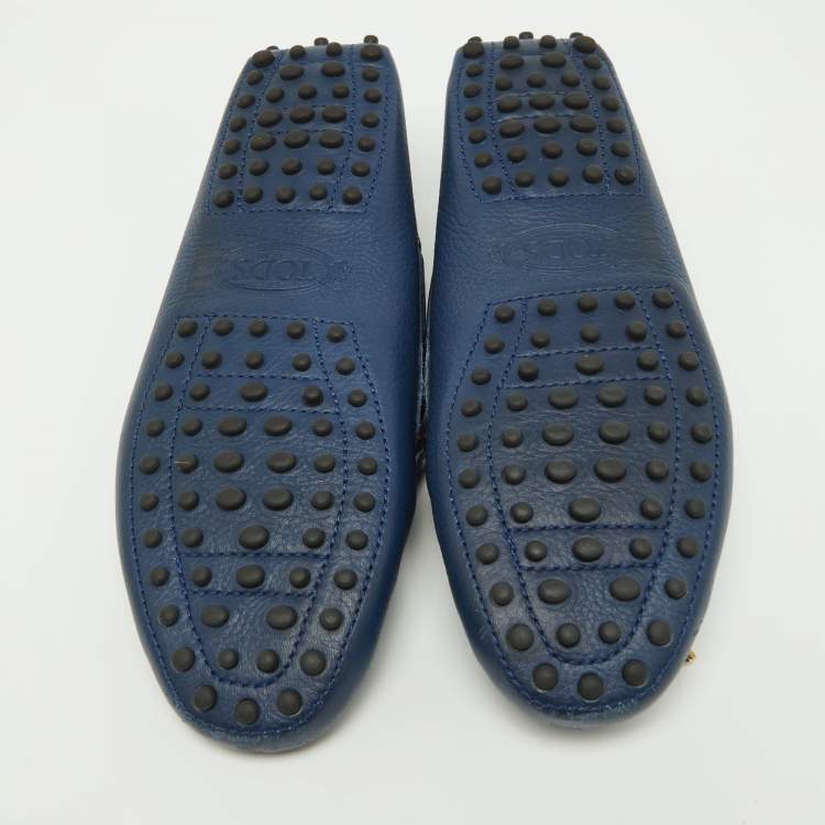 Pre Owned Tod's Blue Leather Bow Slip On Loafers Size 37.5
