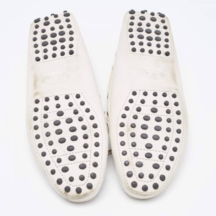 Pre Owned Tod's White Leather Bow Slip On Loafers Size 36.5
