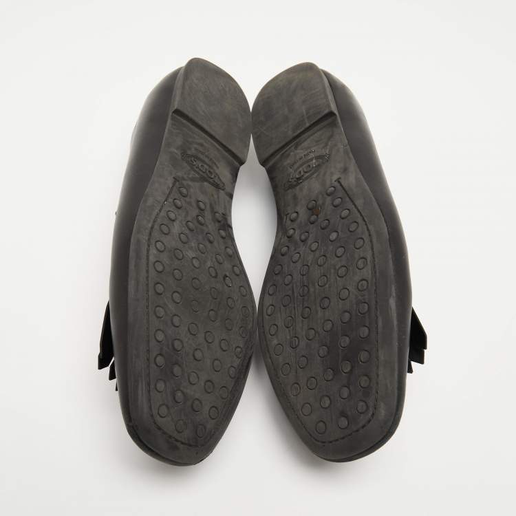 Pre Owned Tod's Black Leather Fringe Slip On Loafers Size 39