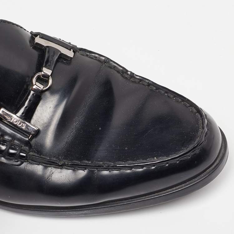 Pre Owned Tod's Black Leather Icon Bit Slip On Loafers Size 39.5