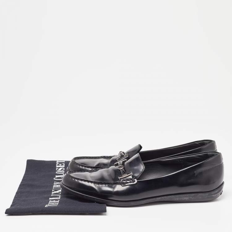 Pre Owned Tod's Black Leather Icon Bit Slip On Loafers Size 39.5