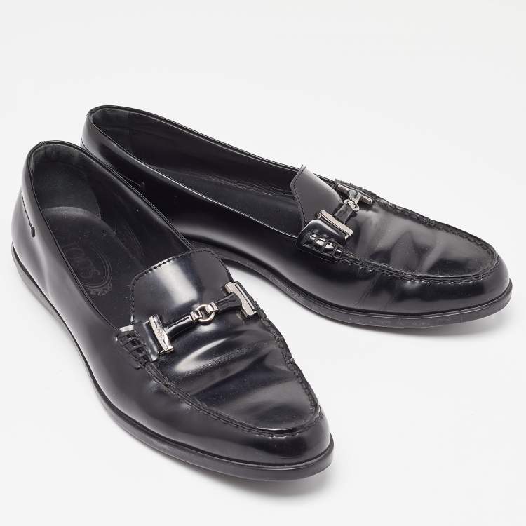 Pre Owned Tod's Black Leather Icon Bit Slip On Loafers Size 39.5