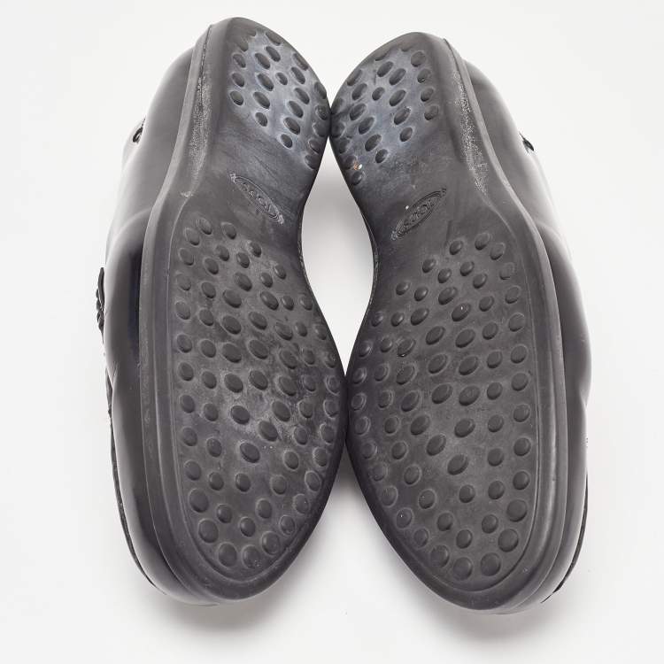 Pre Owned Tod's Black Leather Icon Bit Slip On Loafers Size 39.5