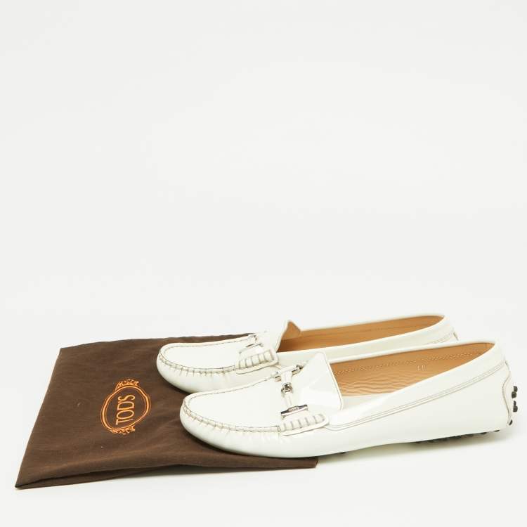 Pre Owned Tod's Off White Patent Leather Penny Driving Loafers Size 40
