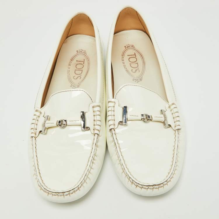 Pre Owned Tod's Off White Patent Leather Penny Driving Loafers Size 40