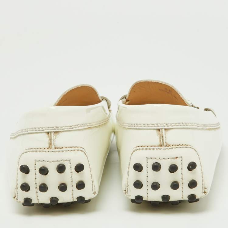 Pre Owned Tod's Off White Patent Leather Penny Driving Loafers Size 40
