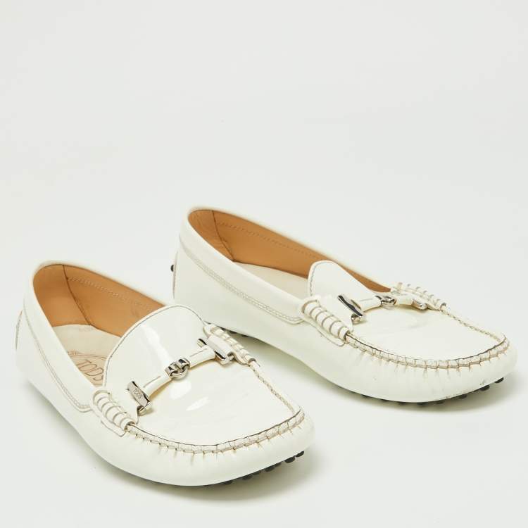 Pre Owned Tod's Off White Patent Leather Penny Driving Loafers Size 40