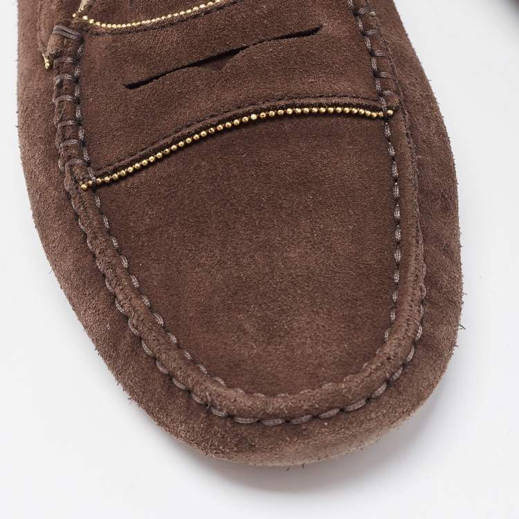 مملوكة مسبقًا Tod's Brown Suede Beaded Penny Loafers Size 40