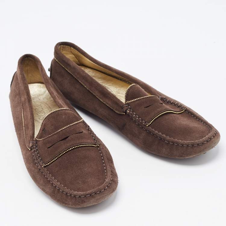 مملوكة مسبقًا Tod's Brown Suede Beaded Penny Loafers Size 40