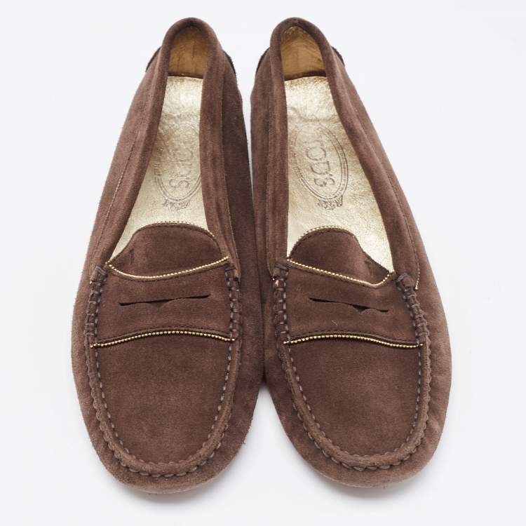 مملوكة مسبقًا Tod's Brown Suede Beaded Penny Loafers Size 40