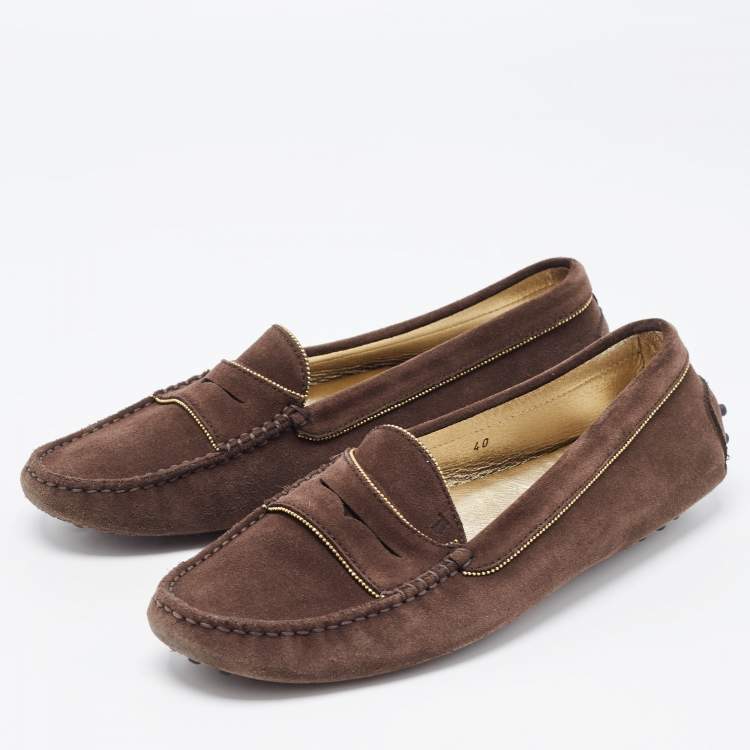 مملوكة مسبقًا Tod's Brown Suede Beaded Penny Loafers Size 40