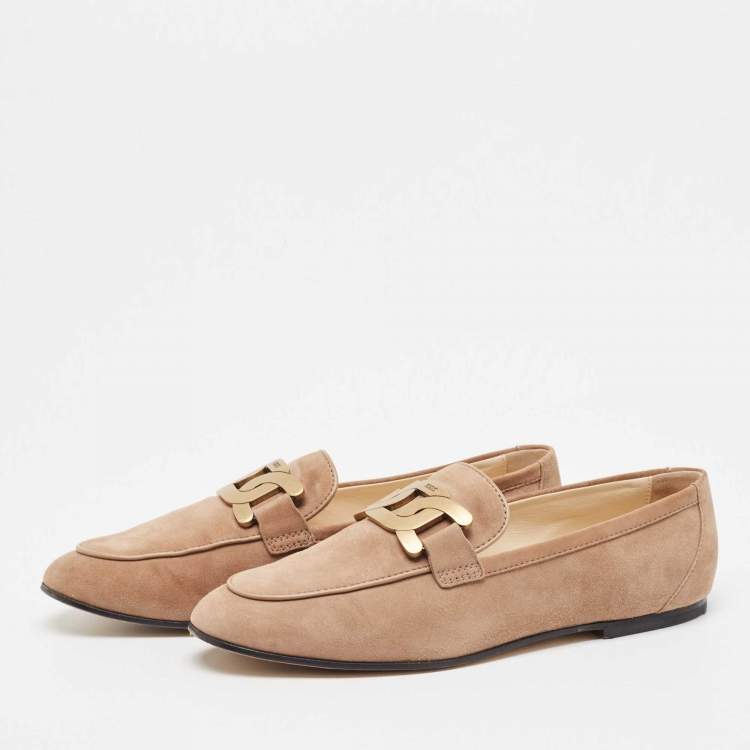 Pre Owned Tod's Beige Suede Chain Detail Kate Loafers Size 39