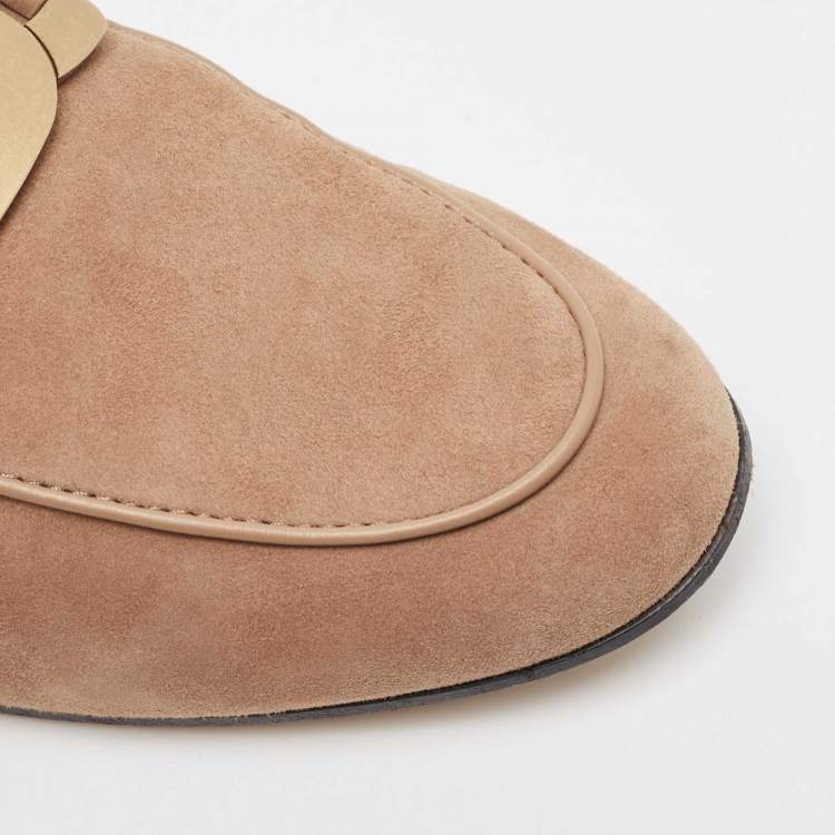 Pre Owned Tod's Beige Suede Chain Detail Kate Loafers Size 39