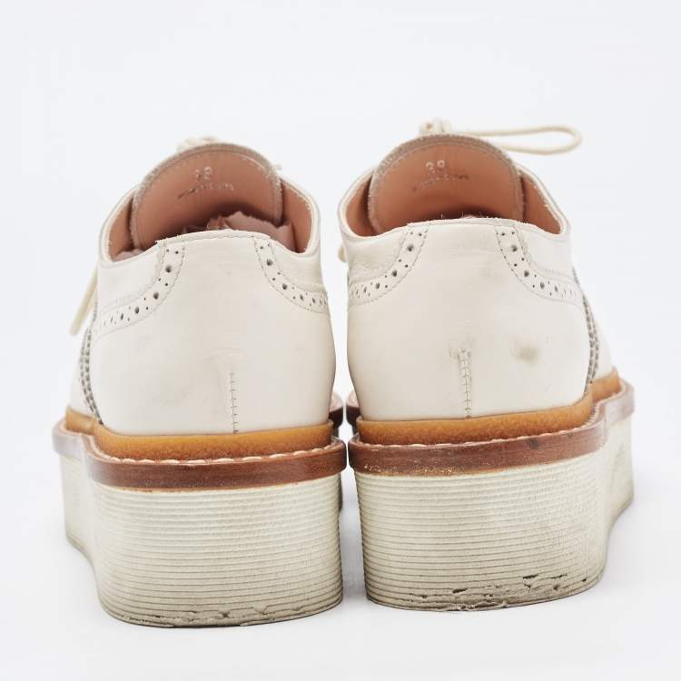 Pre Owned Tod's White Leather Platform Lace Up Oxfords Size 38