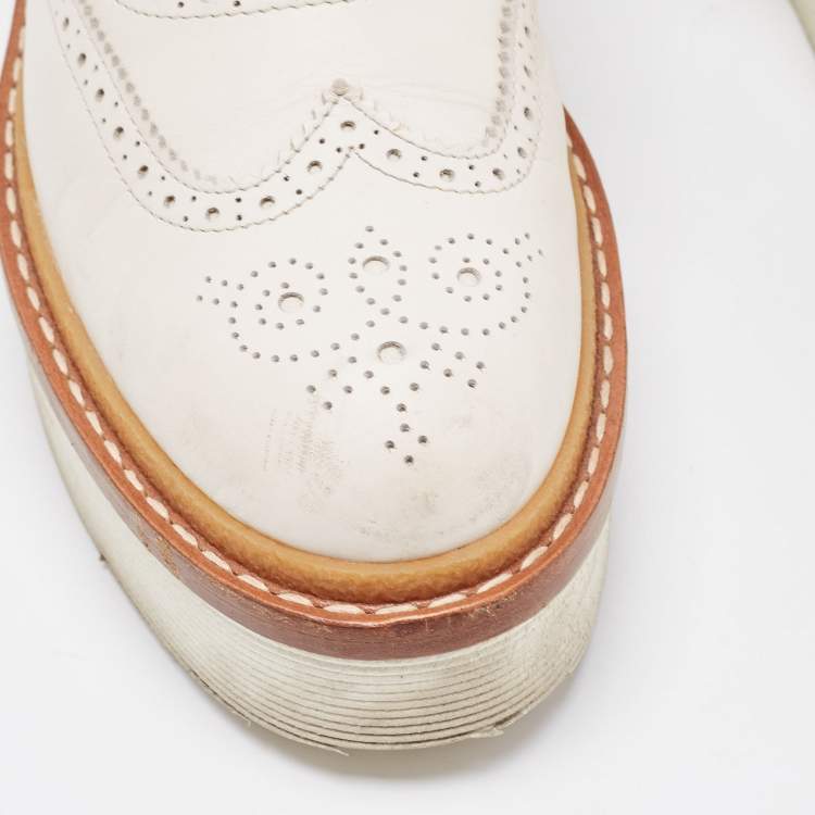 Pre Owned Tod's White Leather Platform Lace Up Oxfords Size 38