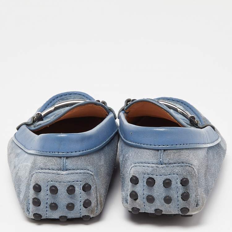 Pre Owned Tod's Blue Velvet, Suede and Leather Double T Gommino Driving Loafers Size 37