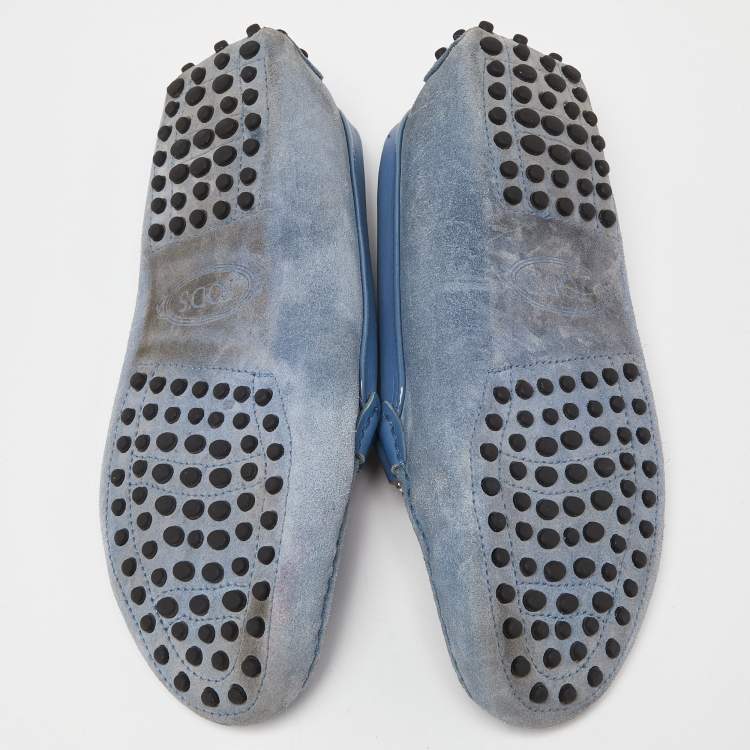 Pre Owned Tod's Blue Velvet, Suede and Leather Double T Gommino Driving Loafers Size 37