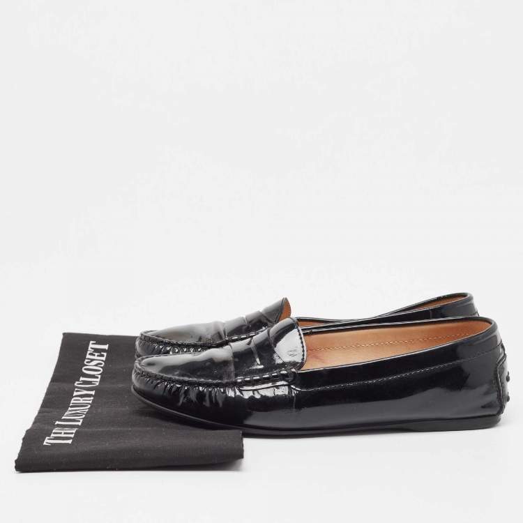 Pre Owned Tod's  Black Patent Leather Penny Slip On Loafers Size 39