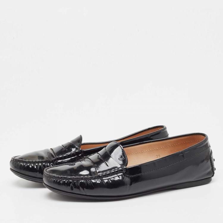 Pre Owned Tod's  Black Patent Leather Penny Slip On Loafers Size 39