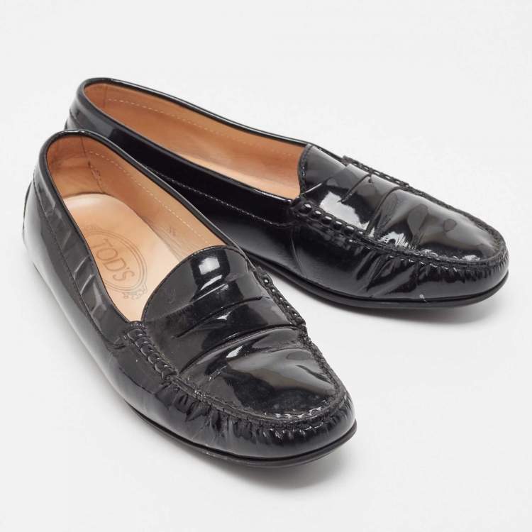 Pre Owned Tod's  Black Patent Leather Penny Slip On Loafers Size 39