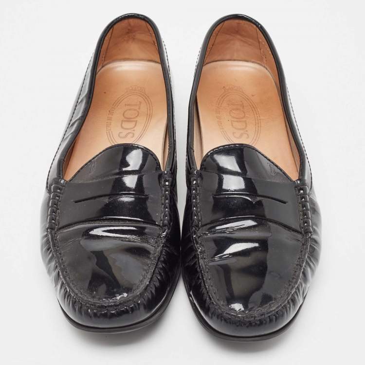 Pre Owned Tod's  Black Patent Leather Penny Slip On Loafers Size 39