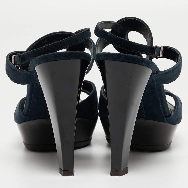 Pre Owned Tod's Navy Blue Cutout Suede Platform Sandals Size 40